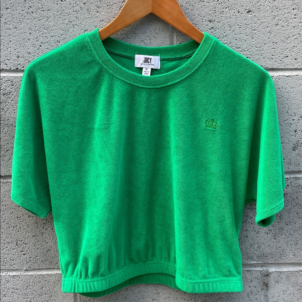 JUICY COUTURE VELOUR CROP TOP TEE STRETCH SIZE XL Kelly Green